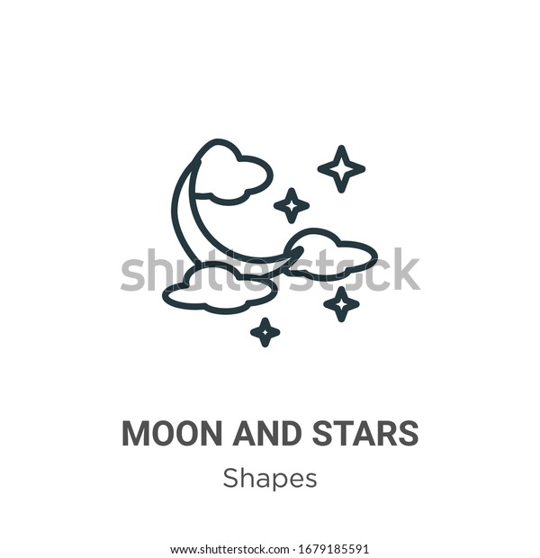 Moon and\
stars outline vector icon. Thin line black moon and stars icon,\
flat vector simple element illustration from editable shapes\
concept isolated stroke on white\
background