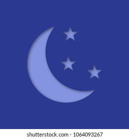 Moon and stars paper cut out icon. Night. Bedtime. Vector silhouette isolated illustration