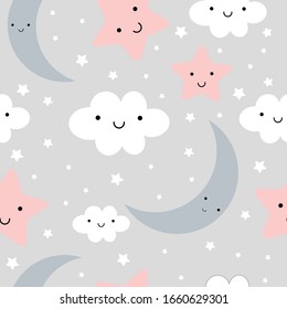 moon and stars pattern with gray background