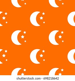 Moon and stars pattern repeat seamless in orange color for any design. Vector geometric illustration