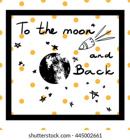 Moon and stars print isolated.