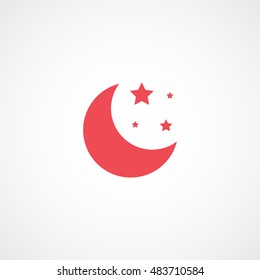 Moon With Stars Red Flat Icon On White Background