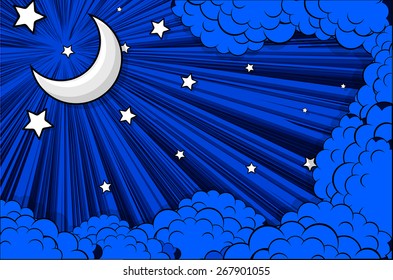 Moon Stars Retro Clouds Background