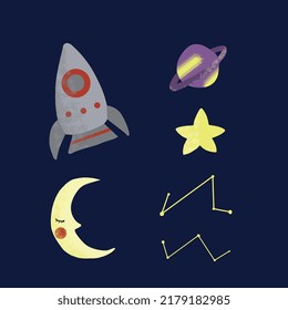 moon stars rocket vector illustration galaxy for boys content, toy, packaging, book, room