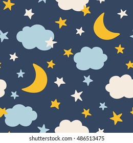 Moon And Stars, Seamless Pattern