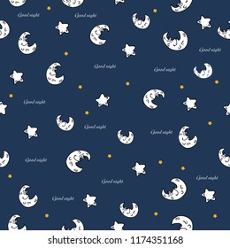 moon and stars, seamless pattern, hand-drawing