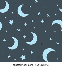 Moon and stars seamless pattern. Sky texture background. Star and moons.