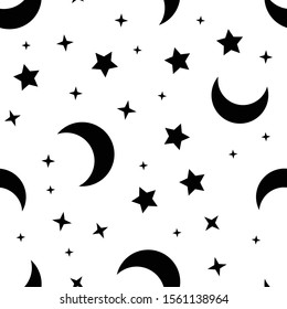 Moon and stars seamless pattern. Sky texture background. Star and moons.