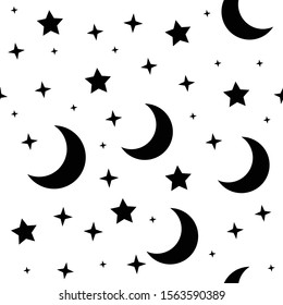 Moon and stars seamless pattern. Sky texture background. Star and moons.