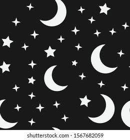 Moon and stars seamless pattern. Sky texture background. Star and moons.