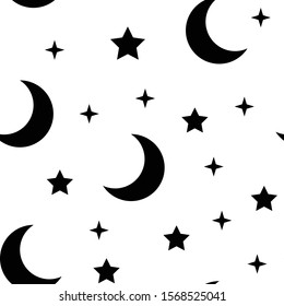 Moon and stars seamless pattern. Sky texture background. Star and moons.