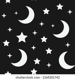Moon and stars seamless pattern. Sky texture background. Star and moons.