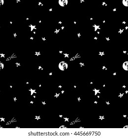 Moon and stars seamless texture.