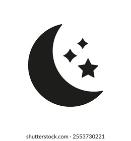 Moon And Stars Silhouette Icon. Night Sky Crescent Moon With Stars Glyph Symbol. Isolated Vector Illustration.