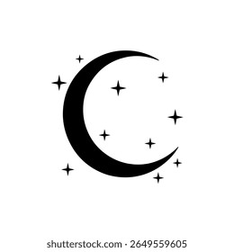 Moon stars silhouette icon vector flat design.