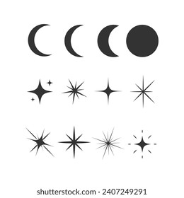 Moon and stars silhouette vector symbols set