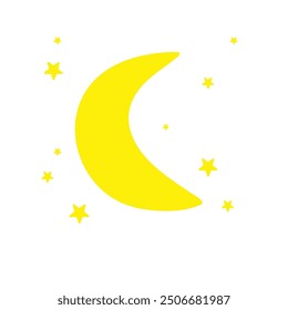 Moon and stars. Simple drawing in minimalim style.