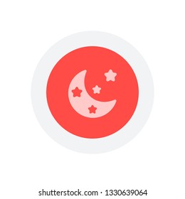 Moon with stars, simple icon. Icon in colored circle with gray bold border. Web button, modern flat design