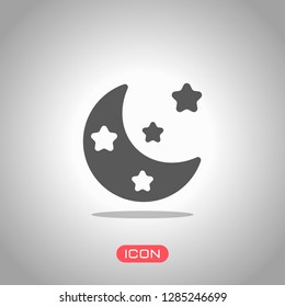 Moon with stars, simple icon. Icon under spotlight. Gray background