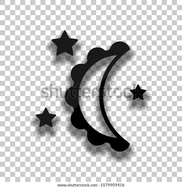moon and stars. simple silhouette.\
Black glass icon with soft shadow on transparent\
background