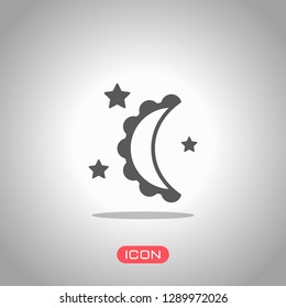 moon and stars. simple silhouette. Icon under spotlight. Gray background