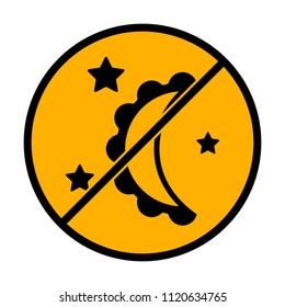 moon and stars. simple silhouette. not allowed, black object in warning sign with orange background color