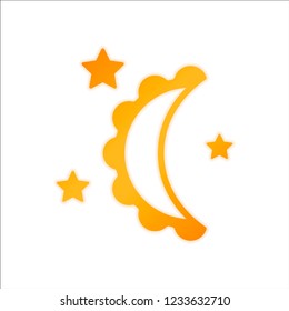 moon and stars. simple silhouette. Orange sign with low light on white background