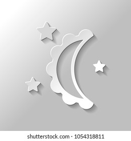 moon and stars. simple silhouette. Paper style with shadow on gray background