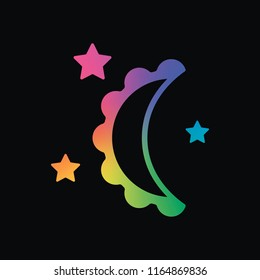 moon and stars. simple silhouette. Rainbow color and dark background
