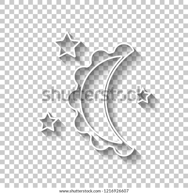moon and stars. simple silhouette.\
White outline sign with shadow on transparent\
background
