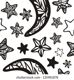 Moon stars sky seamless pattern background