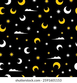 moon stars and sky seamless pattern background vector