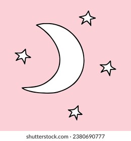 Moon and stars in the sky. Vector, eps