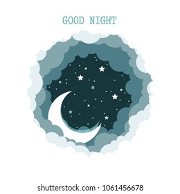 Moon and stars. Sleep dreams symbol. Stars and moon. Conceptual idea. Good nights. Vector Illustration.