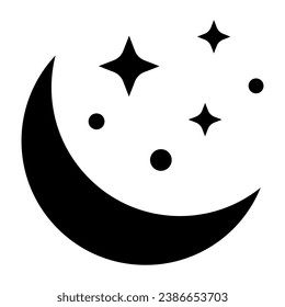 Mond und Sterne solide Symbol, Astrologie-Konzept, nächtliches Sternzeichen auf weißem Hintergrund, Mond in Sternenhimmel Symbol in glyph Stil für mobiles Konzept und Web-Design. Vektorgrafik