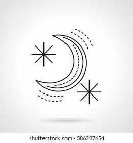 Moon and stars. Space exploration theme. Crescent astronomy symbol. Night and sleep sign. Vector icon flat thin line style. Element for web design, business, mobile app. 