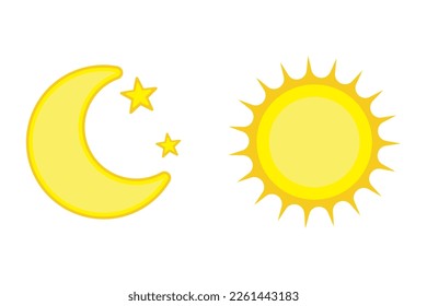 Moon with stars and sun flat icon, night icon, vector illustration on white background.