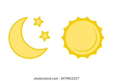 Moon with stars and sun flat icon, night and day icon.