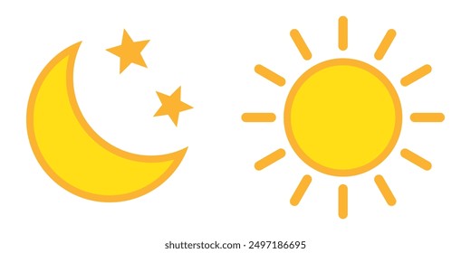 Moon with stars and sun flat icon, night and day icon.