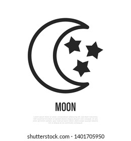 Moon with stars thin line icon. Symbol of bedtime, sleep. Vector illustration.