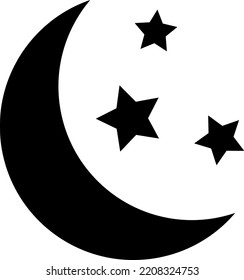 Moon and stars, vector. Black color icon on a white background.