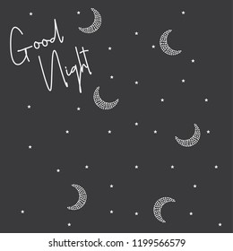 Moon and Stars Vector Design With Good Night Slogan. 