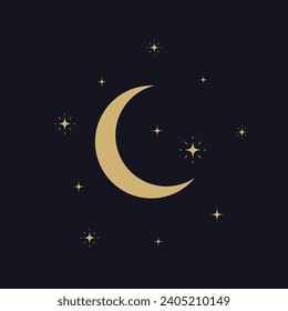 Moon and stars vector flat illustration