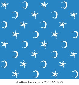 Moon And Stars Vector Hand Drawn Seamless Pattern