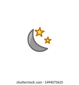 Moon with Stars Vector Icon. Isolated Crescent Moon Emoji, Emoticon, Illustration