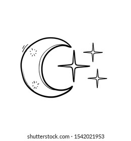 Moon And Stars Vector Icon Isolated On Background With Handdrawn Doodle Style Cartoon