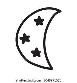 Mond und Sterne, Vektorsymbol einzeln auf Hintergrund mit handgezeichnet doodlem Stil