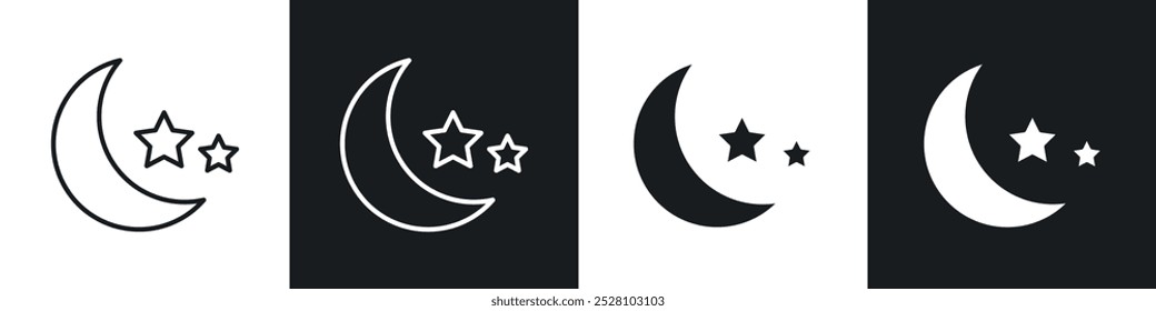 Moon stars vector icon set in black and white