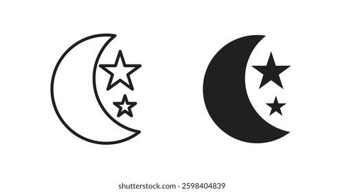 Moon stars vector icon set in black color.