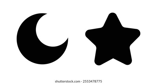 Moon and stars, vector icon. Silhouette graphic elements. Icon sleep. Half moon with star.